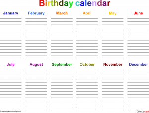 birthday calendar template birthday calendar