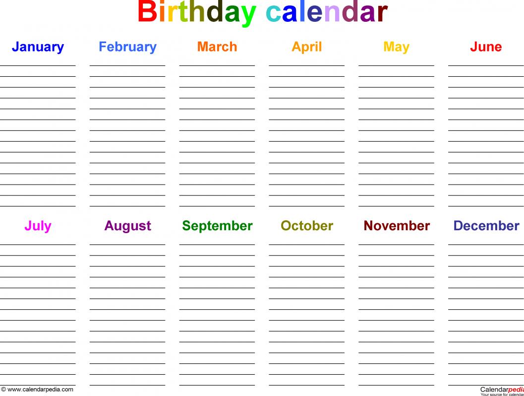 birthday calendar template