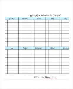 birthday calendar template printable perpetual birthday calendar