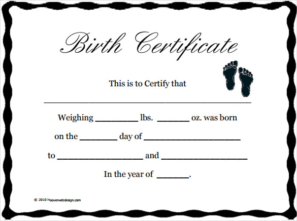 blank birth certificate