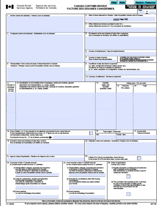 blank commercial invoice