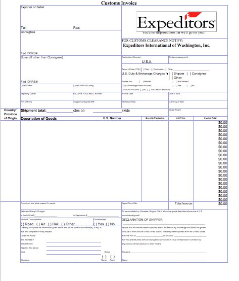 blank commercial invoice