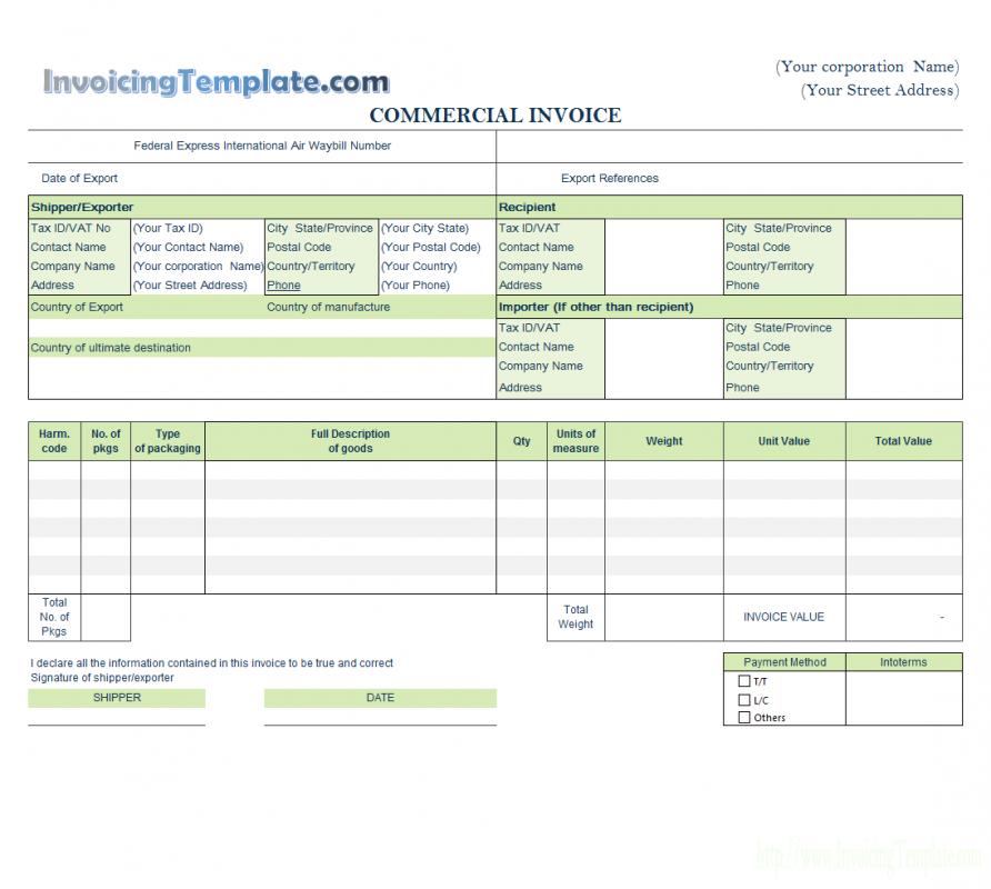 blank commercial invoice