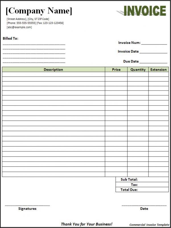 free blank invoice printable