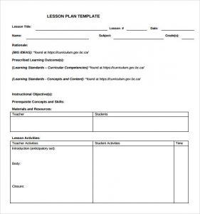 blank lesson plan template teacher blank lesson plan template