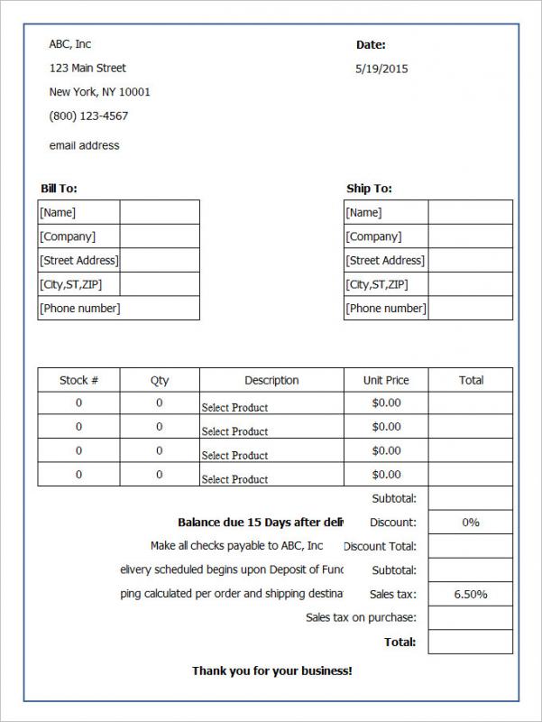 blank order form template business