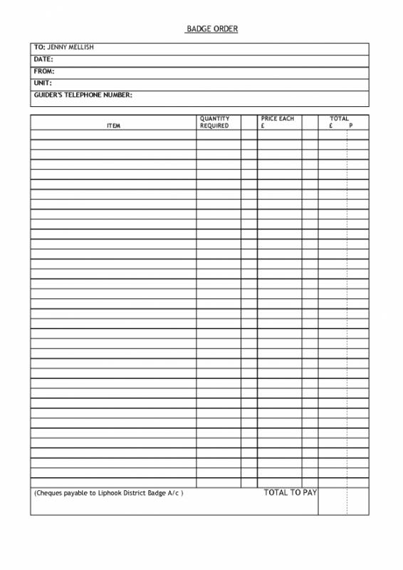 blank order form