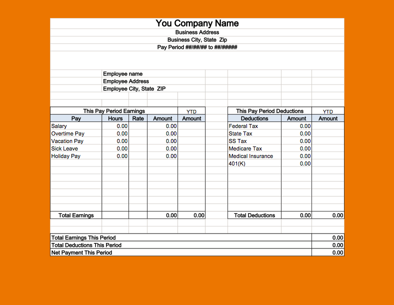 Fillable Excel Pay Stub Template