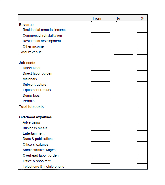 Blank Profit And Loss Statement Pdf Template Business