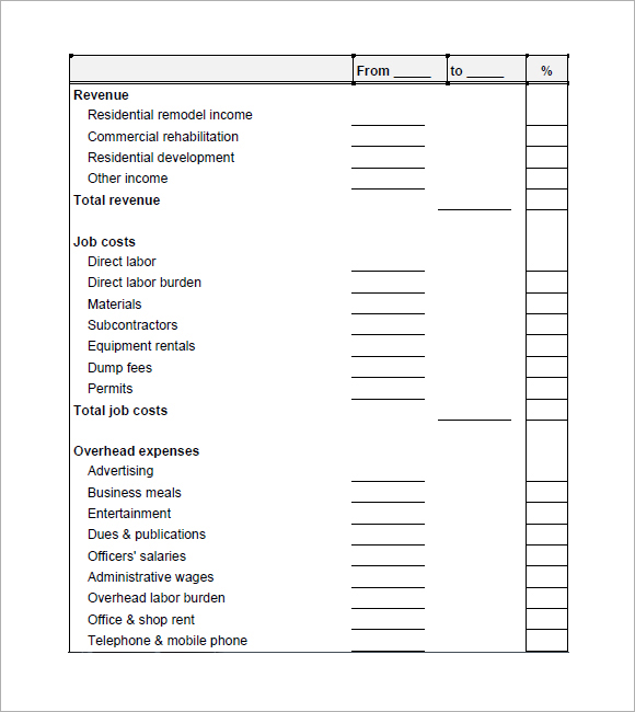 Printable Free Blank Profit And Loss Statement Pdf Printable Templates