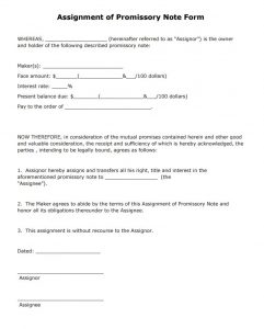 blank promissory note assignment of promissory note form