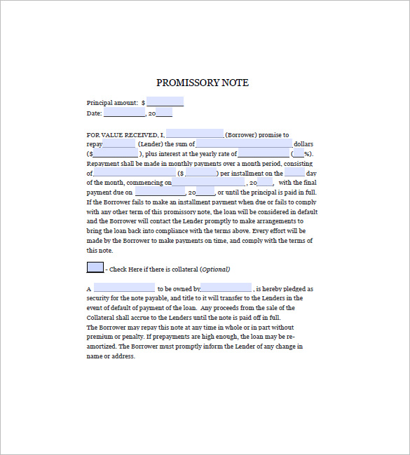 blank promissory note form