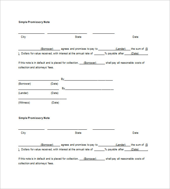 blank promissory note form