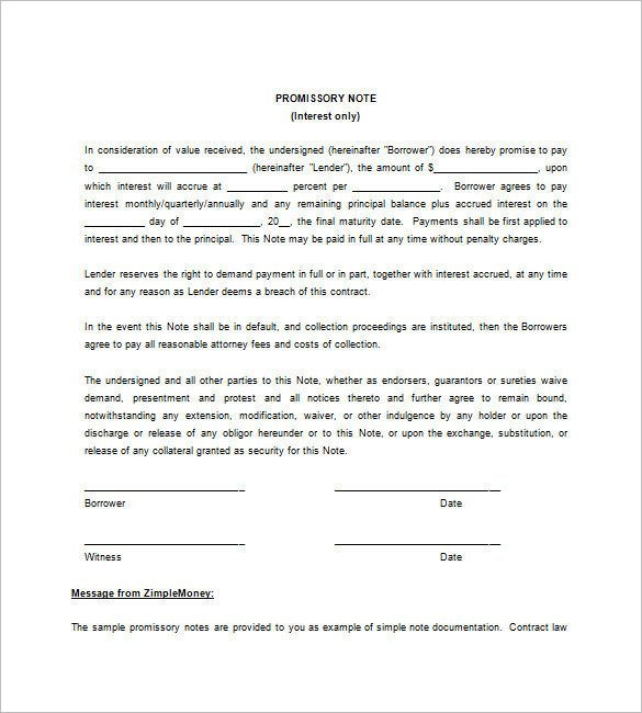 blank promissory note form