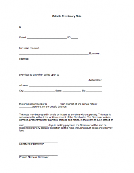 blank promissory note form