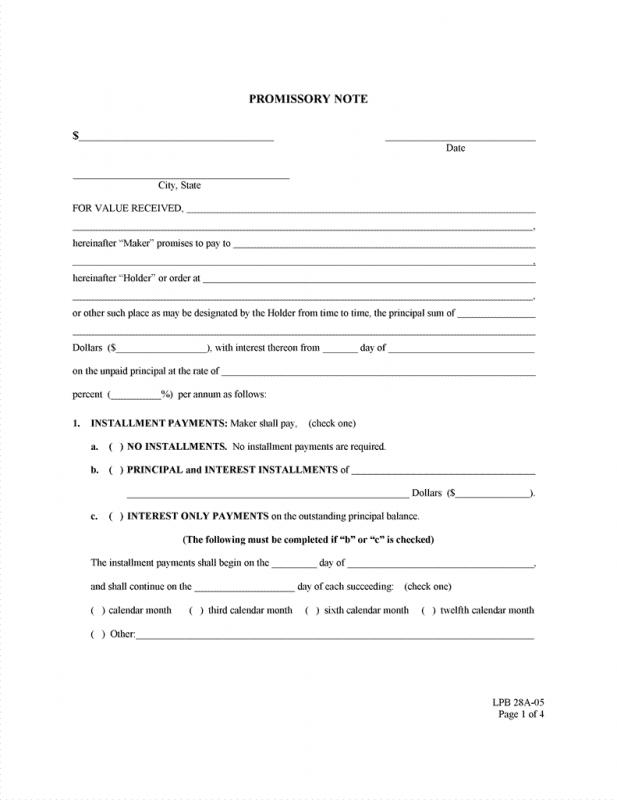 blank promissory note form