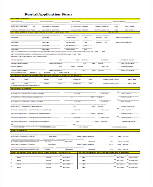 blank rental application