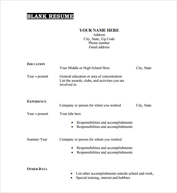 blank resume form