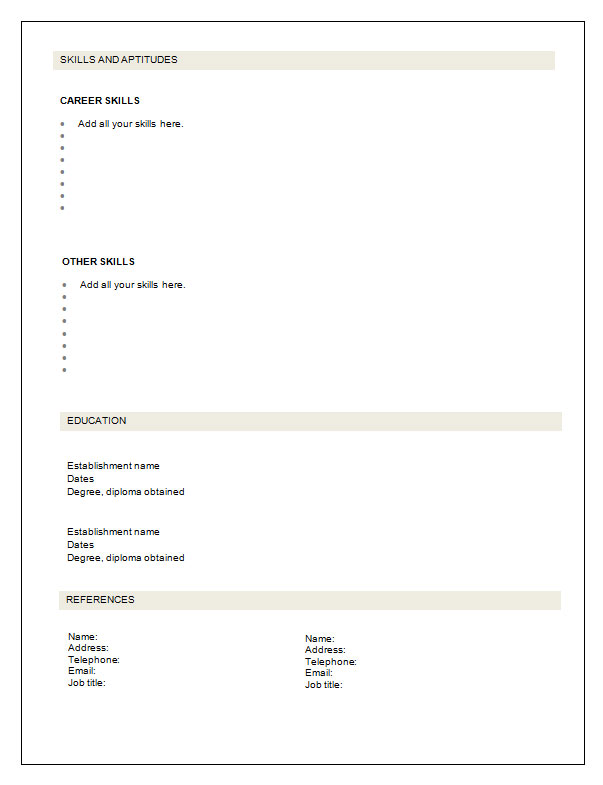 Blank Curriculum Vitae Format Pdf Blank CV Template Download Free 