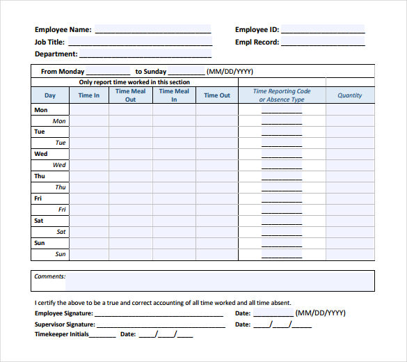 blank time sheets