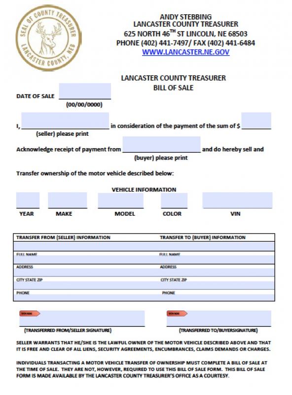 blank vehicle bill of sale