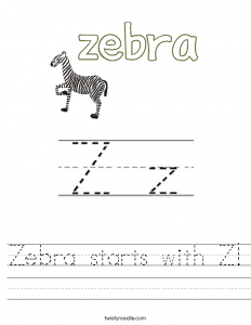 block letter style zebra starts with z worksheet