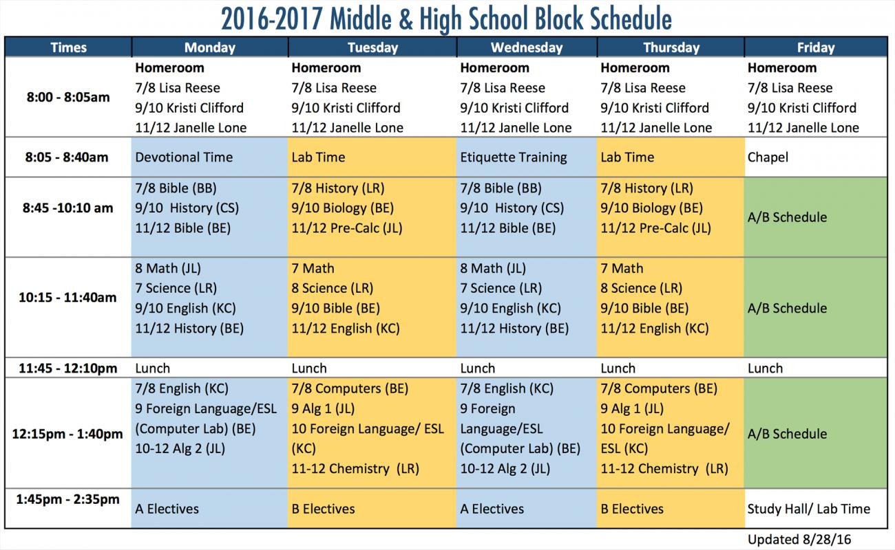 High School Block Schedule Template Card Template