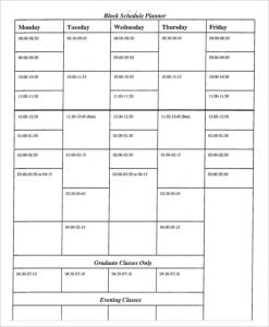 block schedule template university block schedule planner