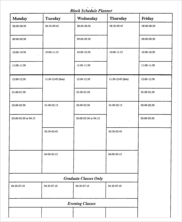 block schedule template