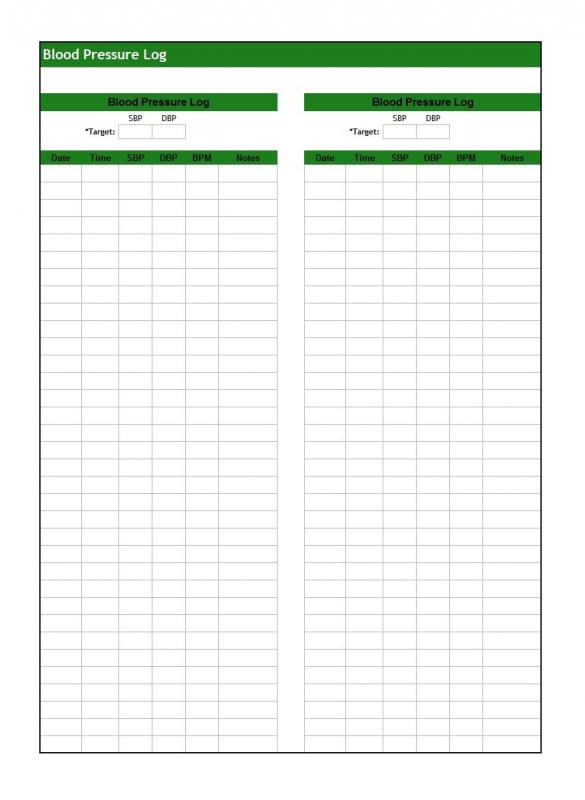 blood pressure logs to print