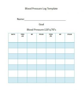 printable chart for recording blood pressure at home