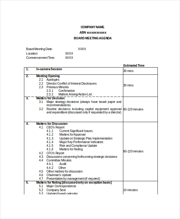 board meeting minutes template