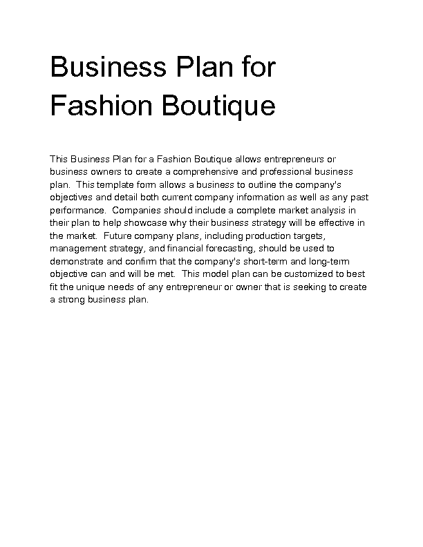 fashion boutique clothing boutique business plan pdf