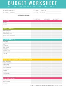 budget worksheet pdf free printable budget worksheet download