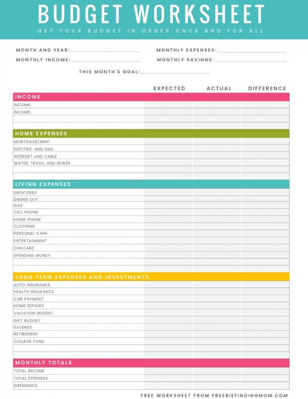 Free Printable Household Budget Worksheet Feedjord