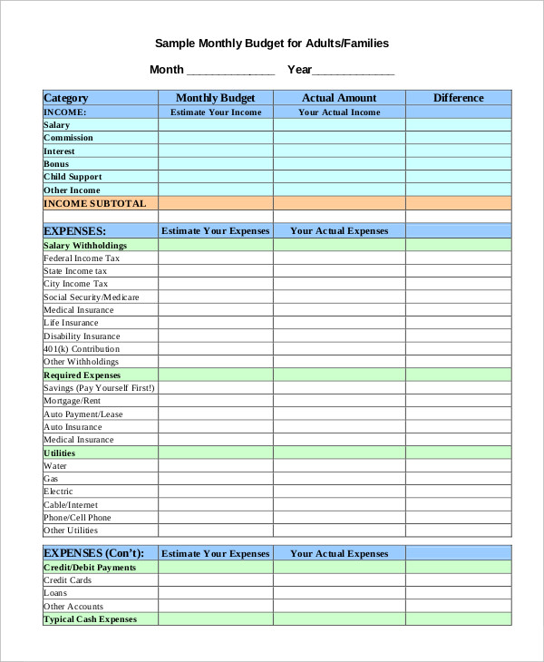 easy monthly budget worksheet