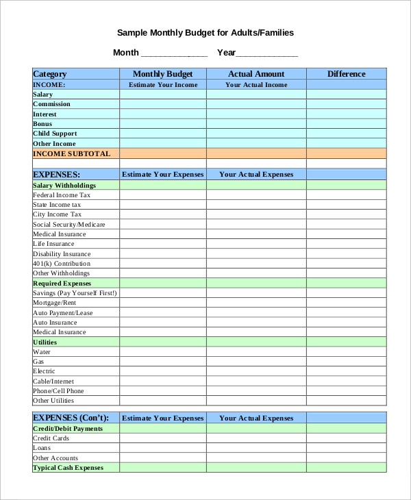 personal budget workbook