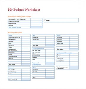 budget worksheet pdf my budget worksheet pdf template free download