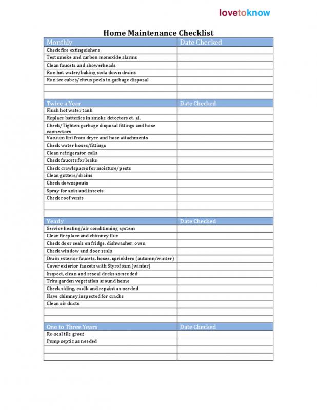 Sample Building Maintenance Checklist 7462