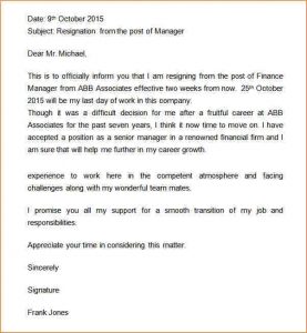 buisness letter format weeks notice letter retail manager resignation letter