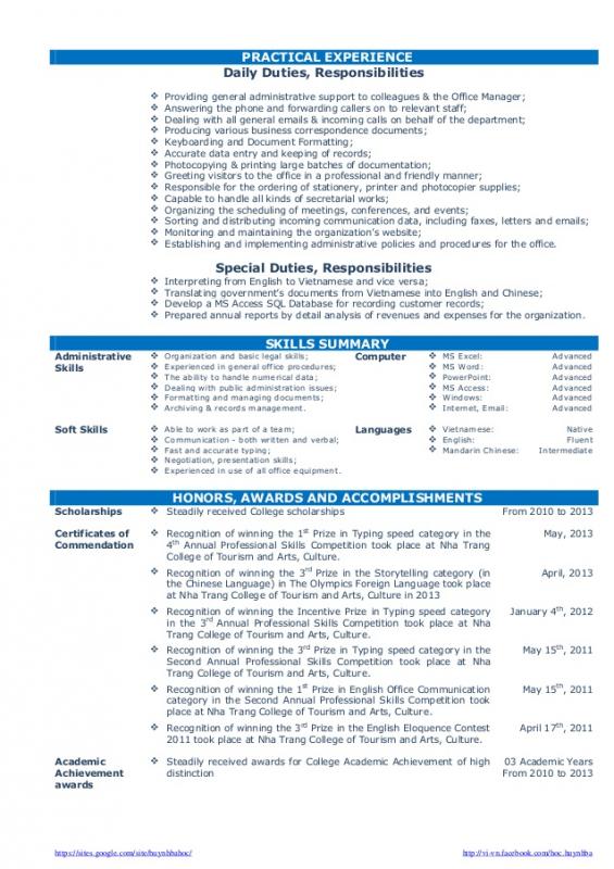 business administration resume