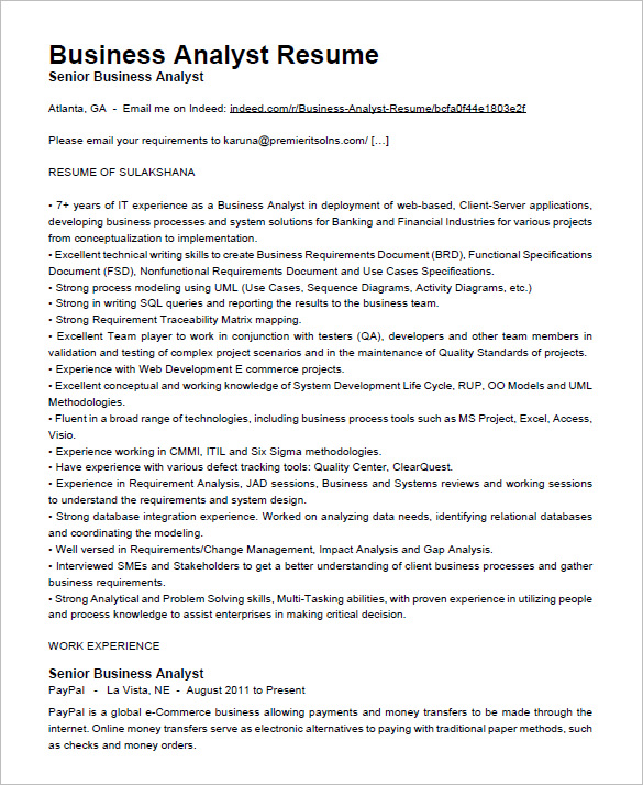 Business Analyst Resume Template Business