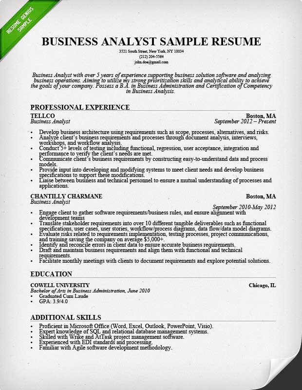 business analyst resumes