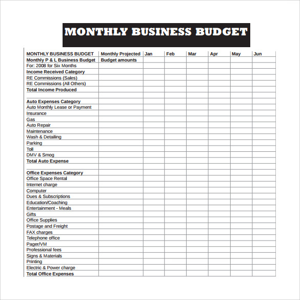 business budget template