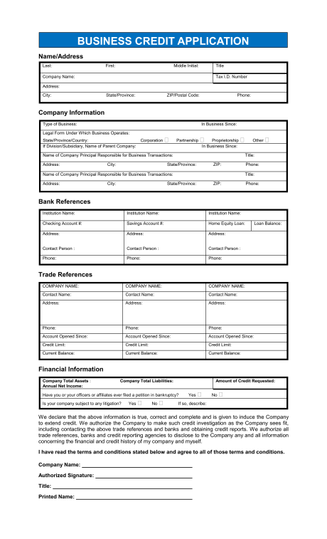 business credit application form