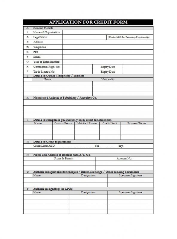 business credit application form