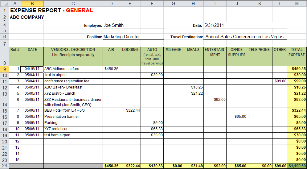 business expense template