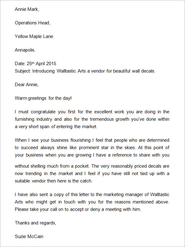 business introduction letter