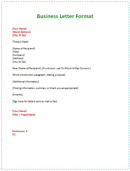 Business Letter Format Example Template Business