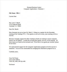 business letter format example personal business letter example